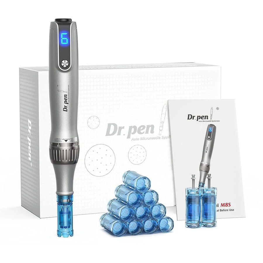 Dr. Pen M8S device kit with cartridges and charging accessories