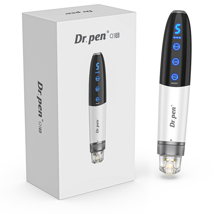 Dr. Pen Q1S device with digital display and replacement heads