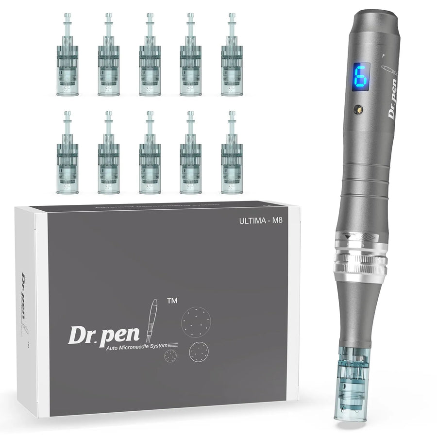 Dr. Pen M8 device kit with cartridges and charging accessories