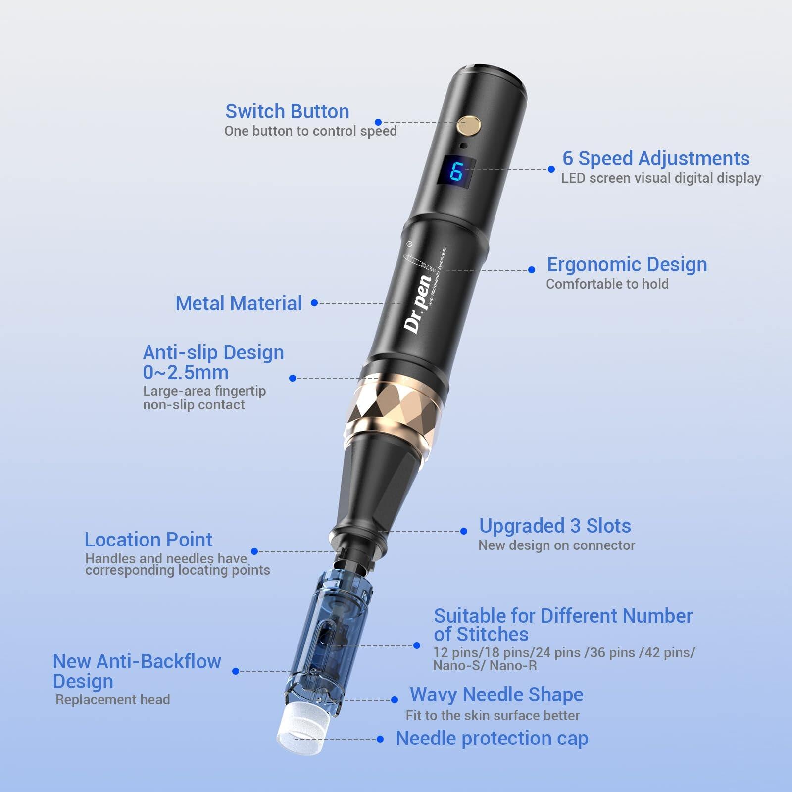 Dr. Pen A8S Wireless Microneedling Pen with 12 Cartridges — product view 3