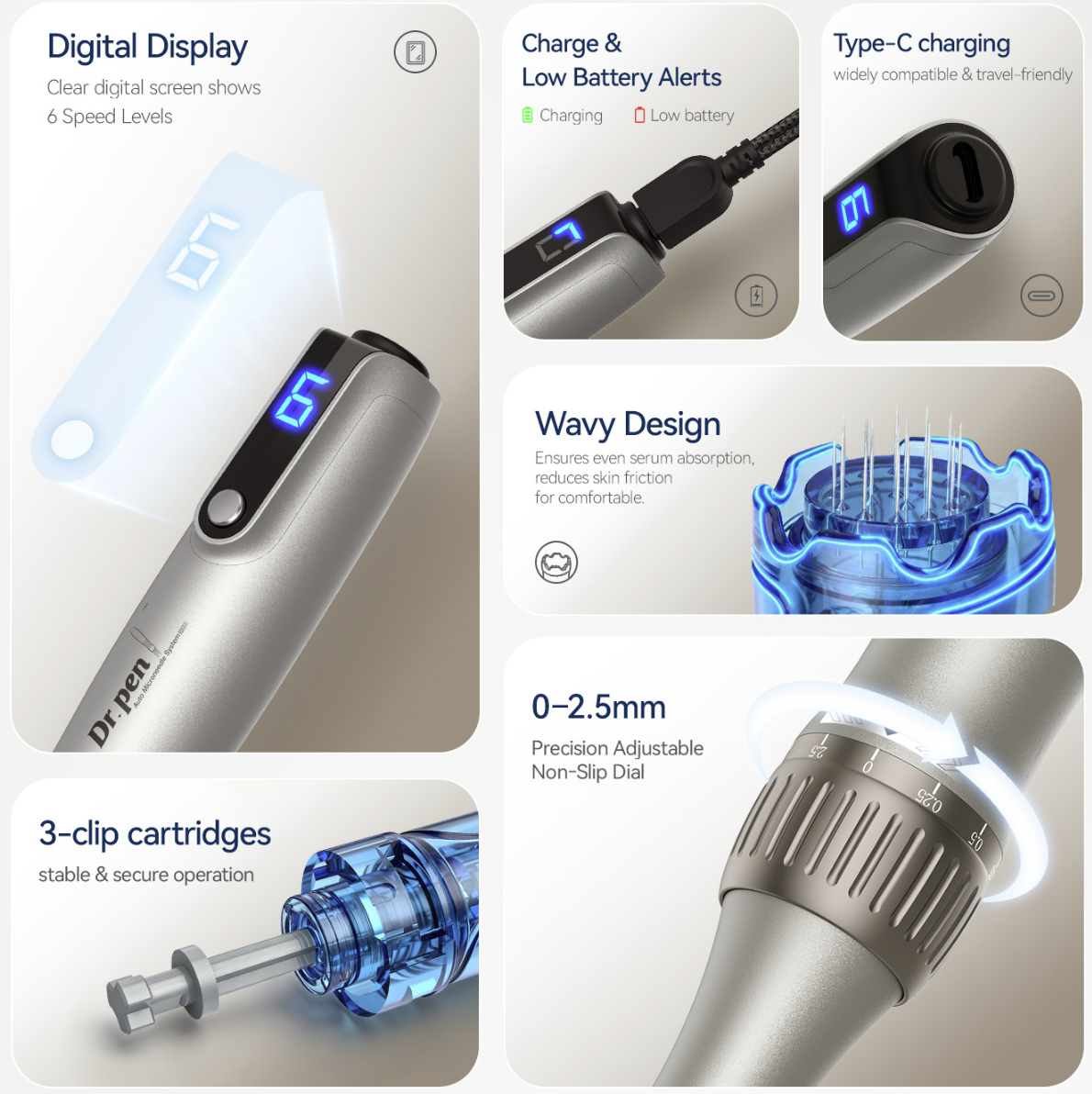 Dr. Pen M8S Microneedling Pen with 12 Cartridges — feature detail 13