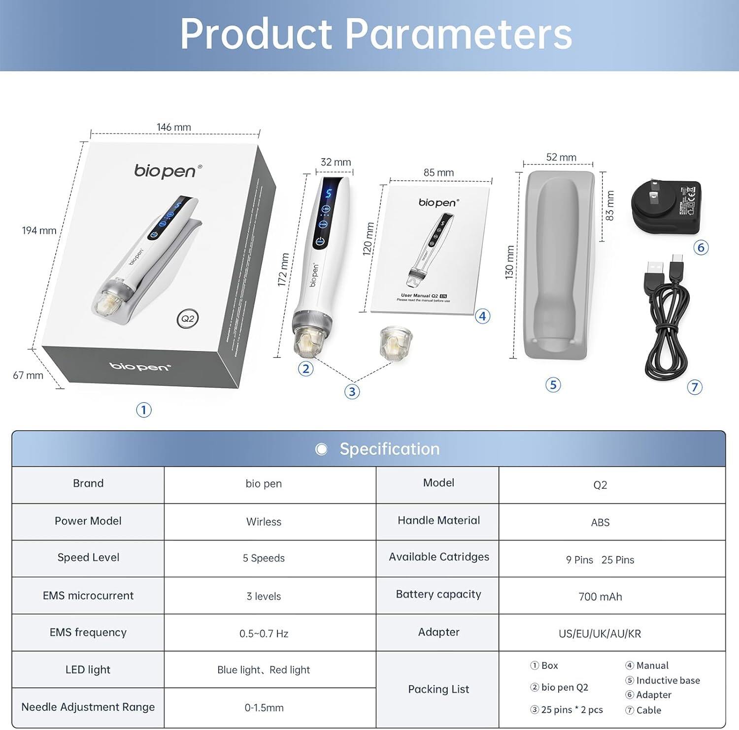 Bio Pen Q2 3-in-1 Microneedling Pen with LED and Microcurrent — product view 8